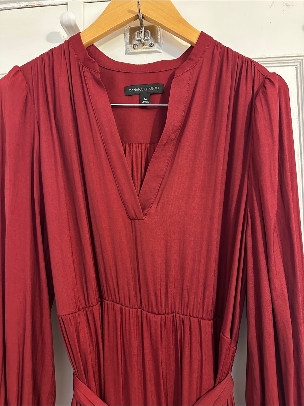 Banana Republic Deep Wine Long Sleeve Maxi Dress with Waist Tie - Picture 2 of 6